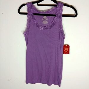 🌞 Faded Glory NWT purple (MODPRP) lace trim tank top feminine fitted women M